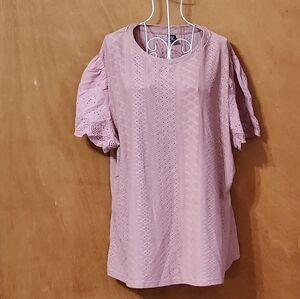 SHEIN Curve Dusty Rose  Eyelet Short Sleeved Top Size 2XL